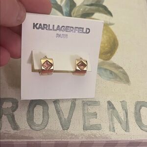Karl Lagerfeld Gold-Tone Huggie Earrings with Pink Square Crystals